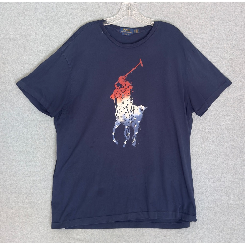 Polo Ralph Lauren T-Shirt Mens XL Navy Blue Big Pony American Flag Graphic Tee